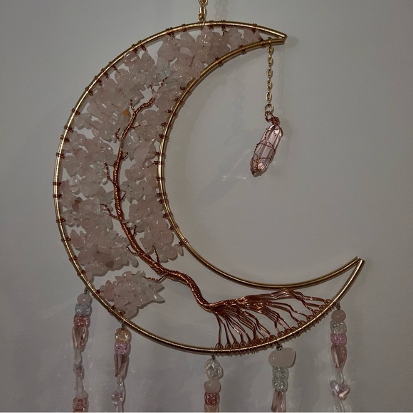 Rose quartz crystal sun catcher wall decor art beaded tree of life rocks pink π - Picture 6 of 13
